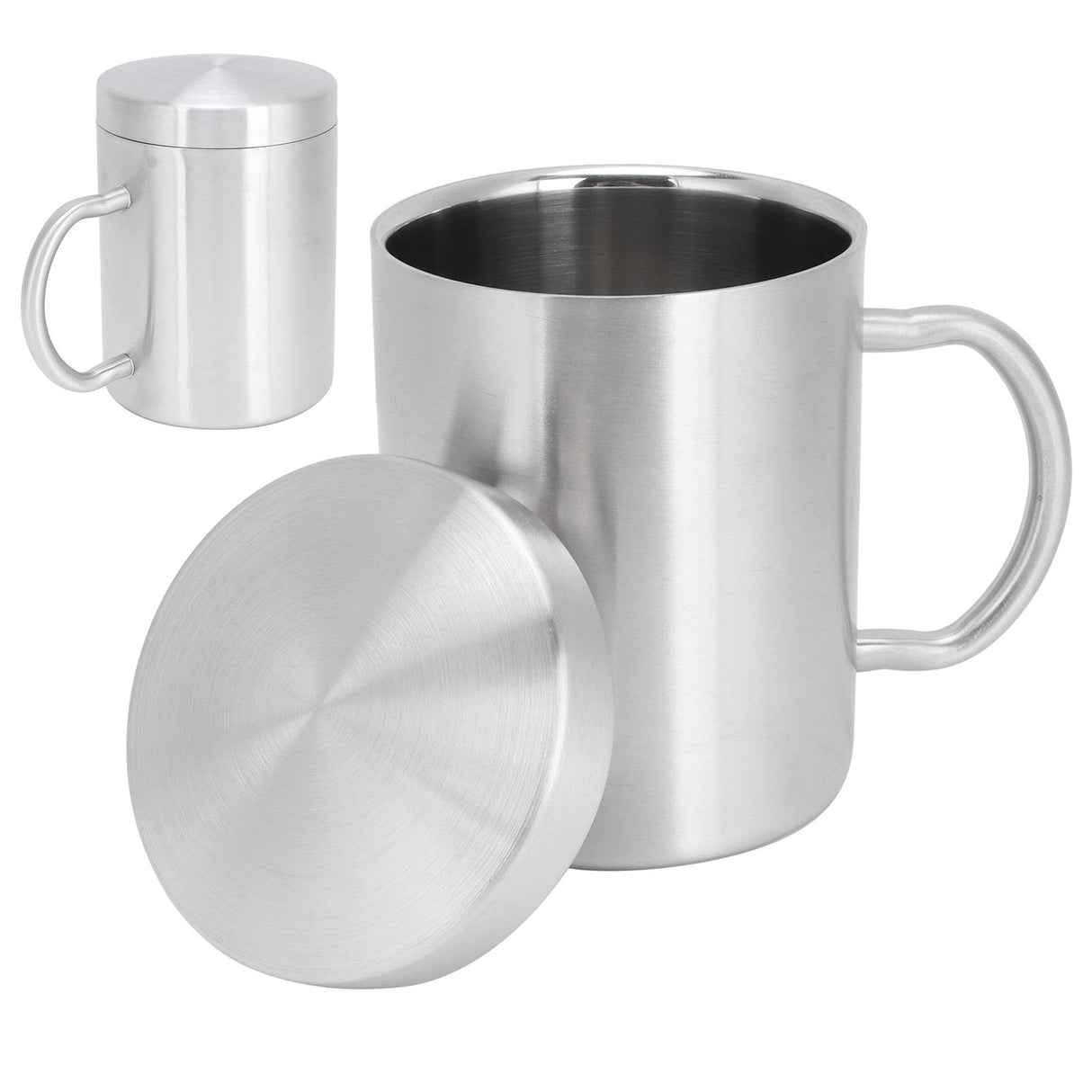 Stainless Steel Mug with Handle Lid DoubleLayer Heat Insulation Cup Beer Mug For Home Summer(L 400ml )