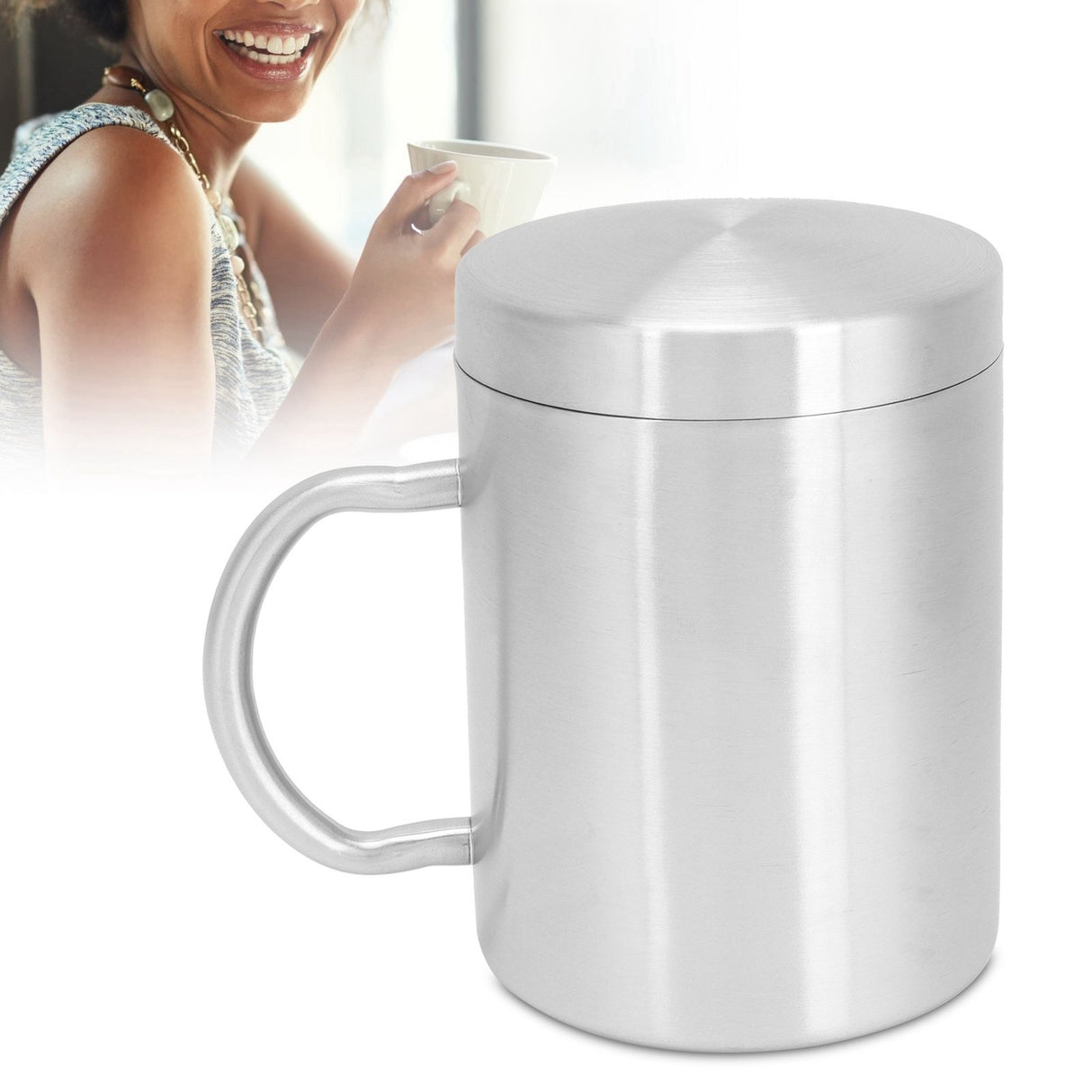 Stainless Steel Mug with Handle Lid DoubleLayer Heat Insulation Cup Beer Mug For Home Summer(L 400ml )