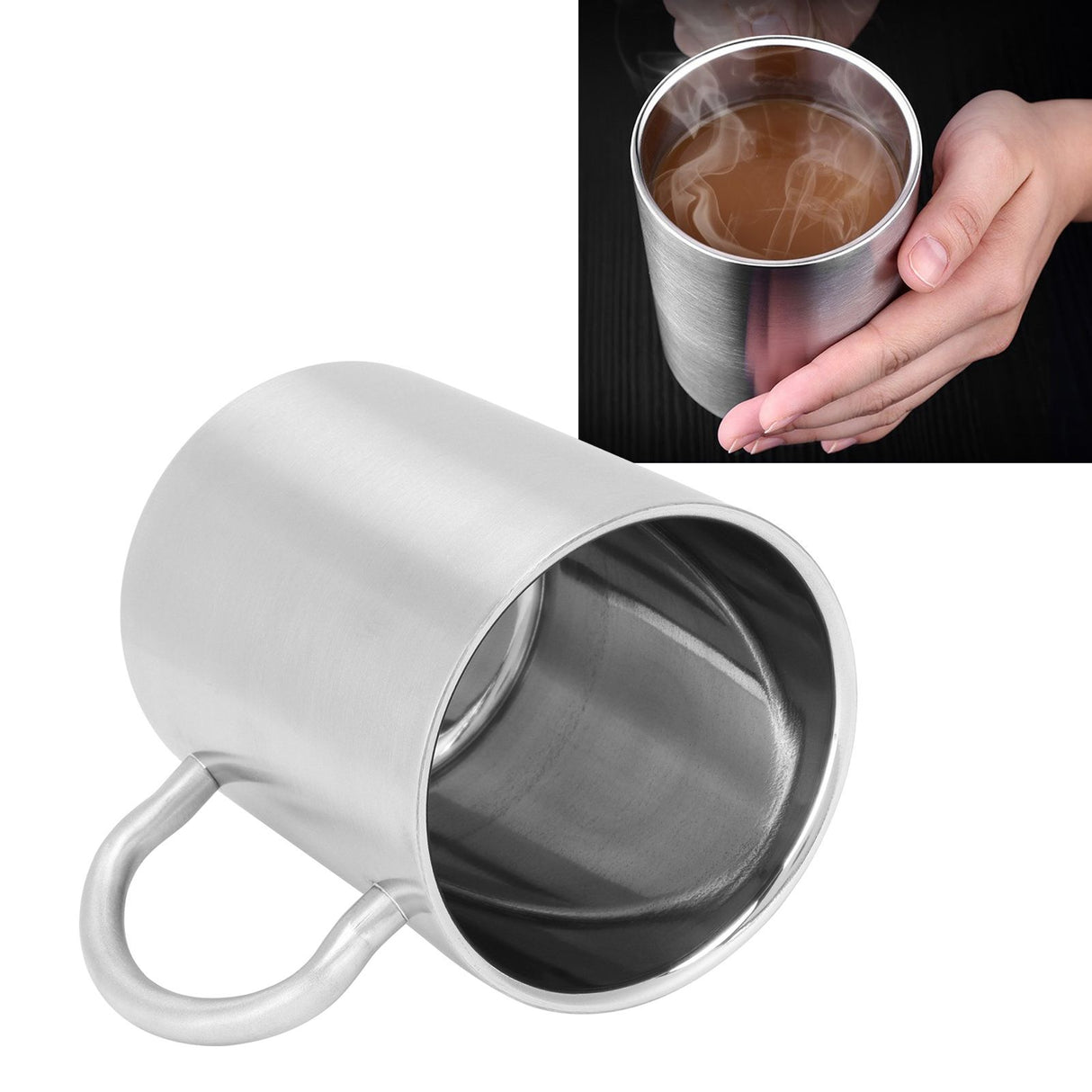Water Cup 304 Stainless Steel Double Layer Insulated Coffee Beer Mug with HandleL 400ml