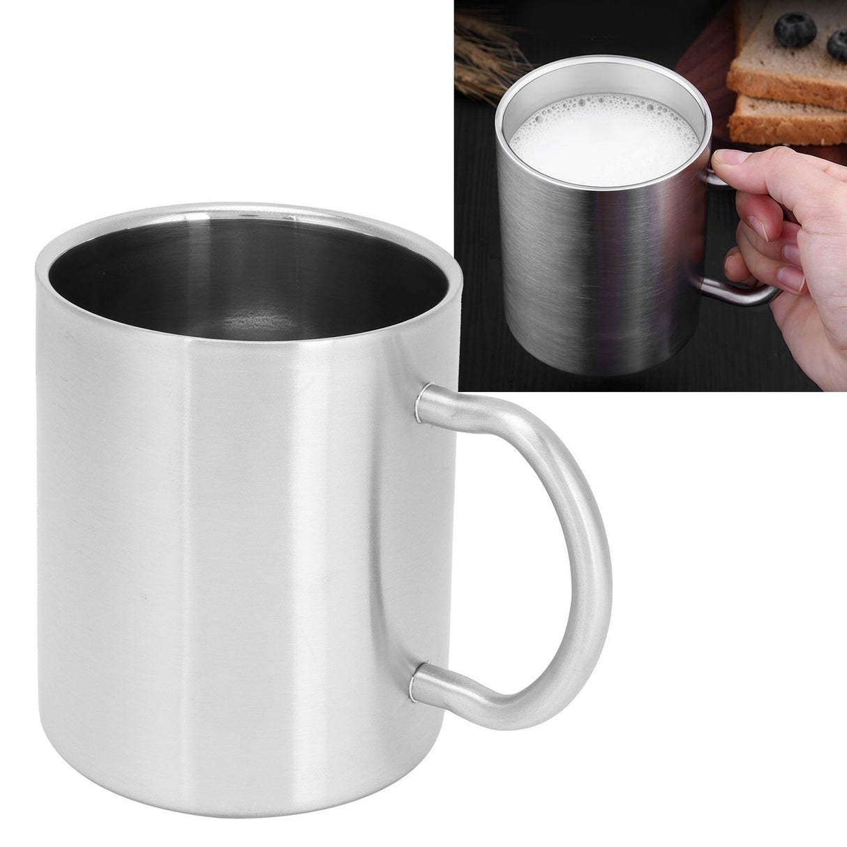 Water Cup 304 Stainless Steel Double Layer Insulated Coffee Beer Mug with HandleL 400ml