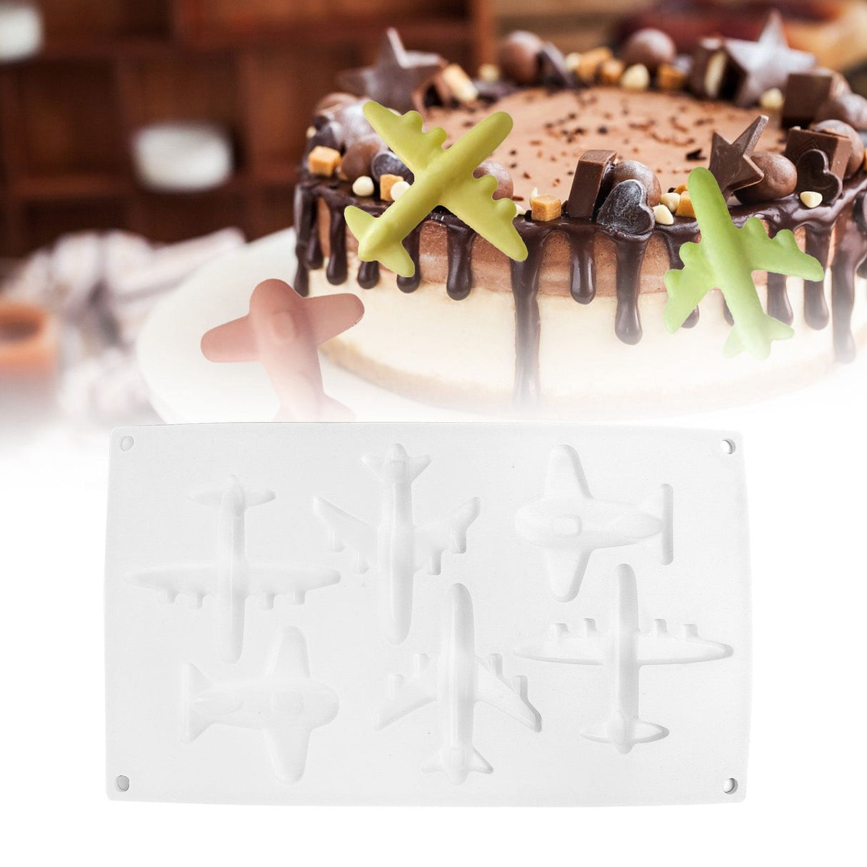 6 Grid Airplane Shape Mold Silicone Baking Chocolate Cake Decoration Mold for Kitchen Home