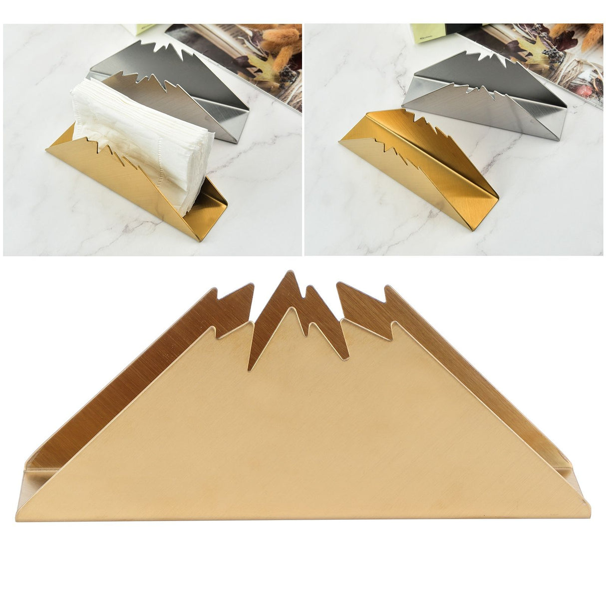 Triangular Napkin Holder Stainless Steel Stand Vertical Tissue Rack for Home Restaurant HotelGolden