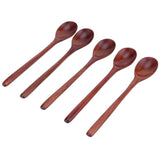 5PCS Wooden Spoon with Long Handle Soup Spoon for Barbecue Camping Party Home KitchenPaint Color - Front View