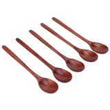 5PCS Wooden Spoon with Long Handle Soup Spoon for Barbecue Camping Party Home KitchenPaint Color - Side View