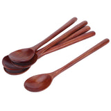 5PCS Wooden Spoon with Long Handle Soup Spoon for Barbecue Camping Party Home KitchenPaint Color - Close-Up Angle