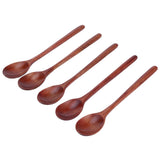 5PCS Wooden Spoon with Long Handle Soup Spoon for Barbecue Camping Party Home KitchenPaint Color - Low Angle