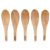 5Pcs Wood Rice Spoon Innovative FishShaped Carving Soup Ladle Tableware Kitchen Utensil - Front View