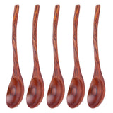 5PCS Japanese Style Wood Spoon Long Handle Soup Spoons Household Tableware Kitchen Tools - Front View