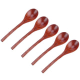 5PCS Japanese Style Wood Spoon Long Handle Soup Spoons Household Tableware Kitchen Tools - Top-Down View