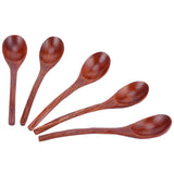 5PCS Japanese Style Wood Spoon Long Handle Soup Spoons Household Tableware Kitchen Tools - Rear View