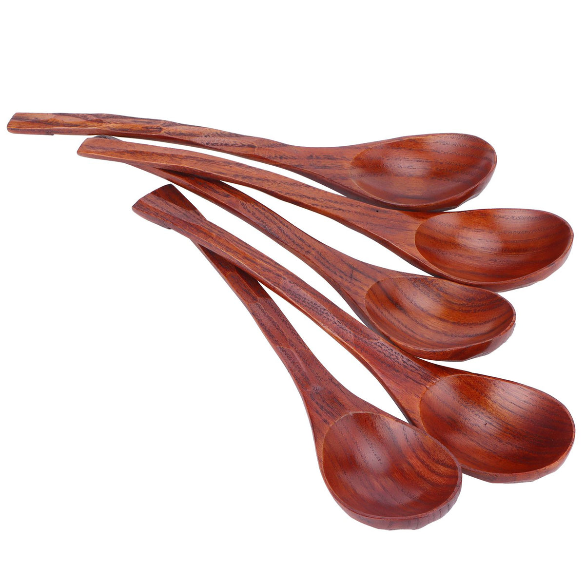 5PCS Japanese Style Wood Spoon Long Handle Soup Spoons Household Tableware Kitchen Tools