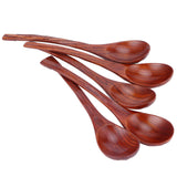 5PCS Japanese Style Wood Spoon Long Handle Soup Spoons Household Tableware Kitchen Tools - Close-Up Angle