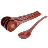 5PCS Japanese Style Wood Spoon Long Handle Soup Spoons Household Tableware Kitchen Tools - Low Angle