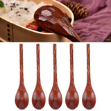 5PCS Japanese Style Wood Spoon Long Handle Soup Spoons Household Tableware Kitchen Tools