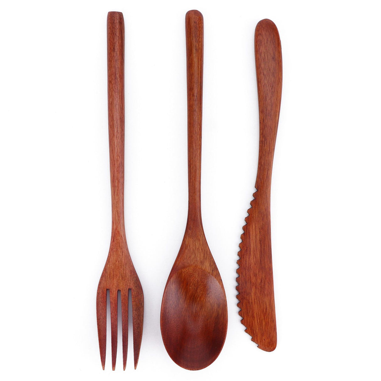 Portable Wooden Cutlery Set Spoon Fork Knife Wood Flatware Dinnerware Tableware with Bag