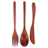 Portable Wooden Cutlery Set Spoon Fork Knife Wood Flatware Dinnerware Tableware with Bag