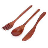 Portable Wooden Cutlery Set Spoon Fork Knife Wood Flatware Dinnerware Tableware with Bag - Top-Down View