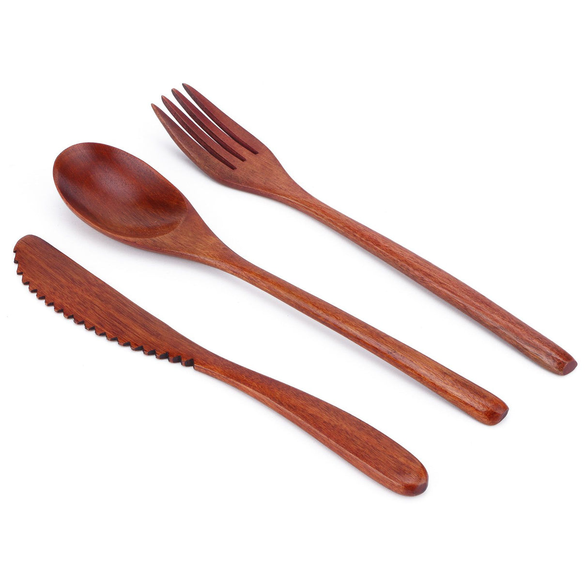 Portable Wooden Cutlery Set Spoon Fork Knife Wood Flatware Dinnerware Tableware with Bag