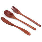Portable Wooden Cutlery Set Spoon Fork Knife Wood Flatware Dinnerware Tableware with Bag - 45-Degree Angle