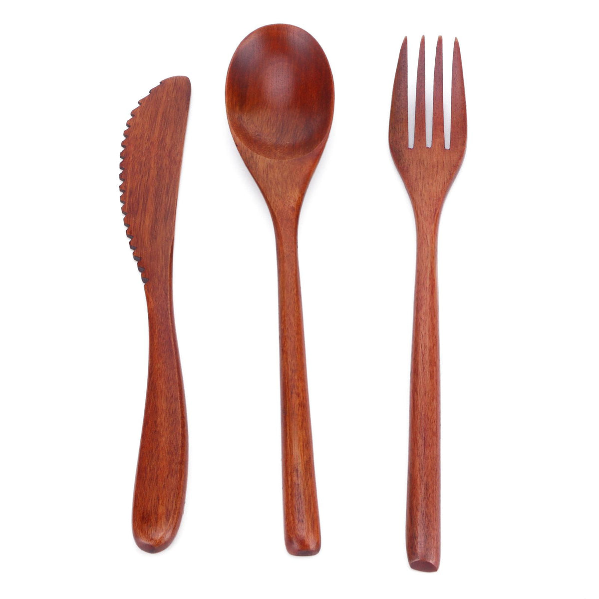 Portable Wooden Cutlery Set Spoon Fork Knife Wood Flatware Dinnerware Tableware with Bag