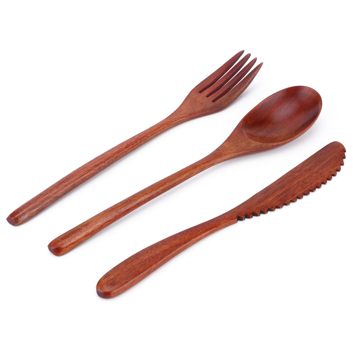 Portable Wooden Cutlery Set Spoon Fork Knife Wood Flatware Dinnerware Tableware with Bag