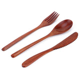 Portable Wooden Cutlery Set Spoon Fork Knife Wood Flatware Dinnerware Tableware with Bag