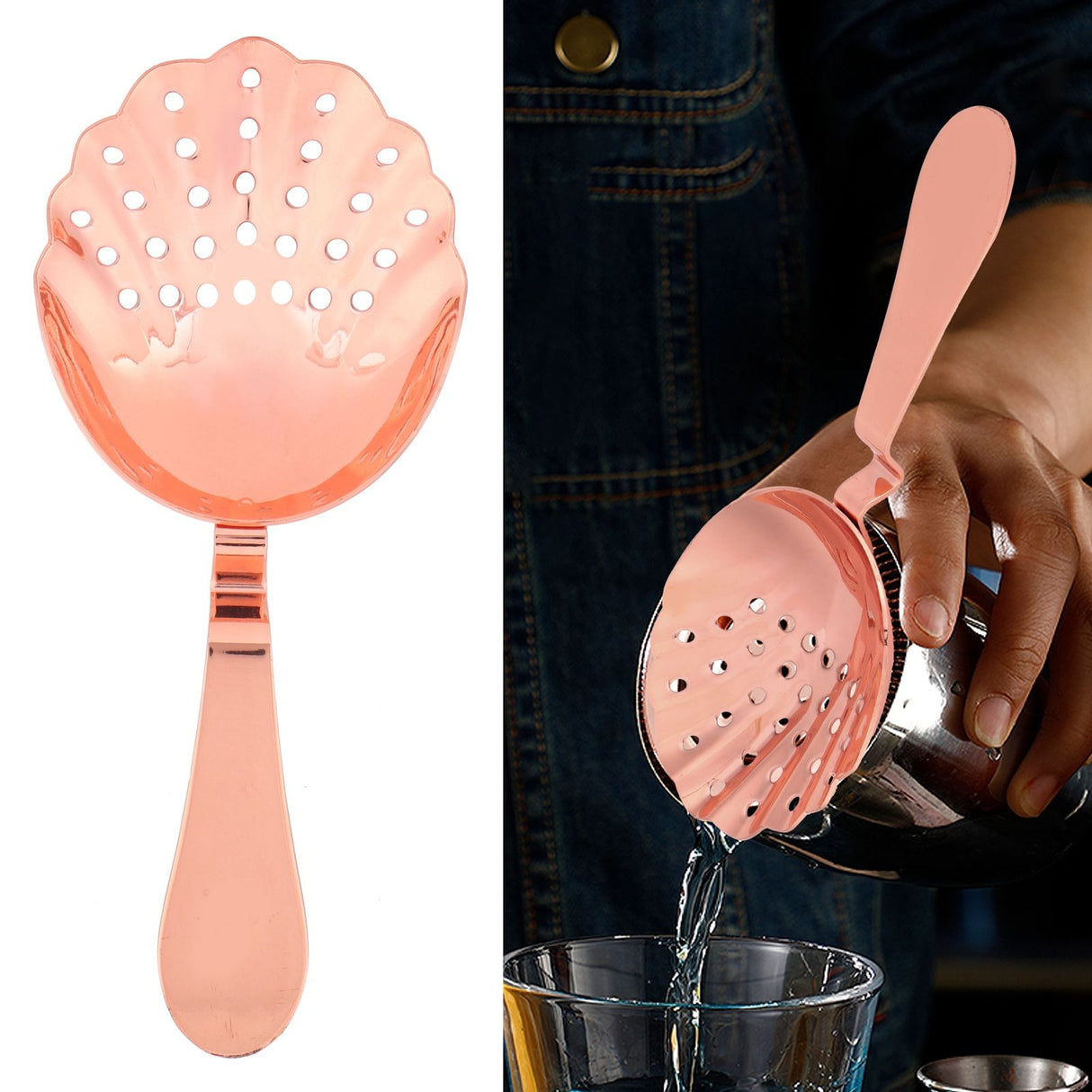 Ice Strainer 304 Stainless Steel Bar Cocktail Ice Drink Filter Bartending AccessoryRose Gold