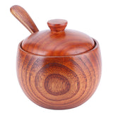 Wooden Salt Box with Lid Spoon Vintage Spice Jar Seasoning Container Cooking Utensil