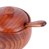 Wooden Salt Box with Lid Spoon Vintage Spice Jar Seasoning Container Cooking Utensil