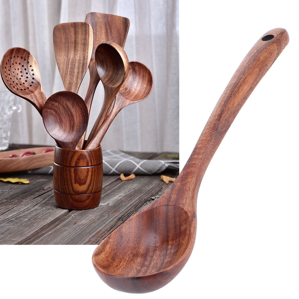 Teak Soup Spoon with Long Handle Food Grade Household Spoon for Home Restaurant Hotel