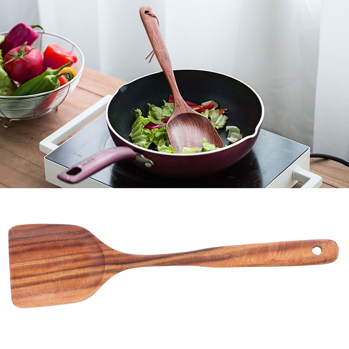 Wood Shovel Long Handle Cooking Turner NonStick Spatula Kitchen Utensils Kitchenware