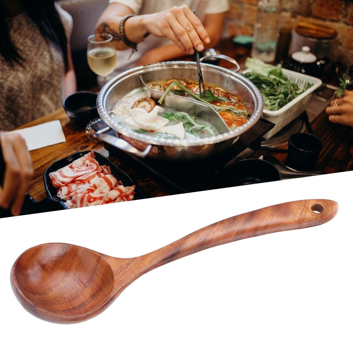 Wooden Spoon AntiScald Cooking Hot Pot Soup Spoon with Long Handle for Home Kitchen