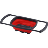 Folding Drain Basket Retractable Fruit Vegetable Washing Draining Basket for Home Kitchen UseRed - Side View