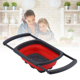 Folding Drain Basket Retractable Fruit Vegetable Washing Draining Basket for Home Kitchen UseRed