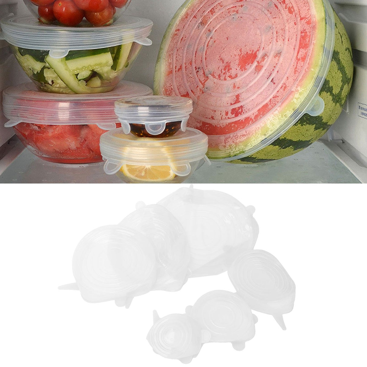 6Pcs Food Sealing Lid Expandable Reusable Vegetable Fruit Sealing Cover for Kitchen UseWhite