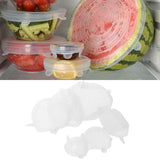 6Pcs Food Sealing Lid Expandable Reusable Vegetable Fruit Sealing Cover for Kitchen UseWhite