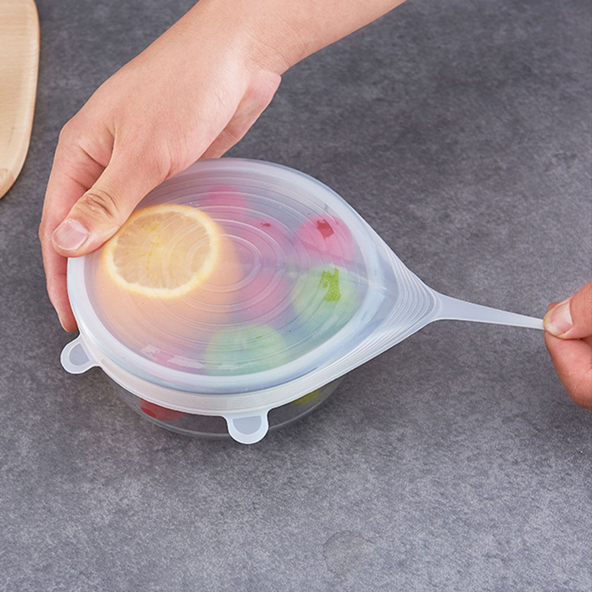 6Pcs Food Sealing Lid Expandable Reusable Vegetable Fruit Sealing Cover for Kitchen UseWhite