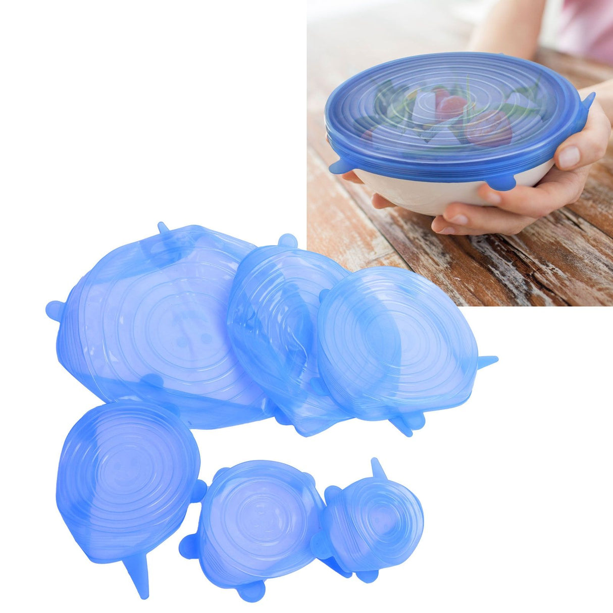 6Pcs Food Sealing Lid Expandable Reusable Vegetable Fruit Sealing Cover for Kitchen UseBlue