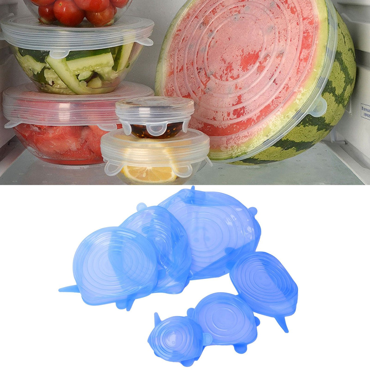 6Pcs Food Sealing Lid Expandable Reusable Vegetable Fruit Sealing Cover for Kitchen UseBlue