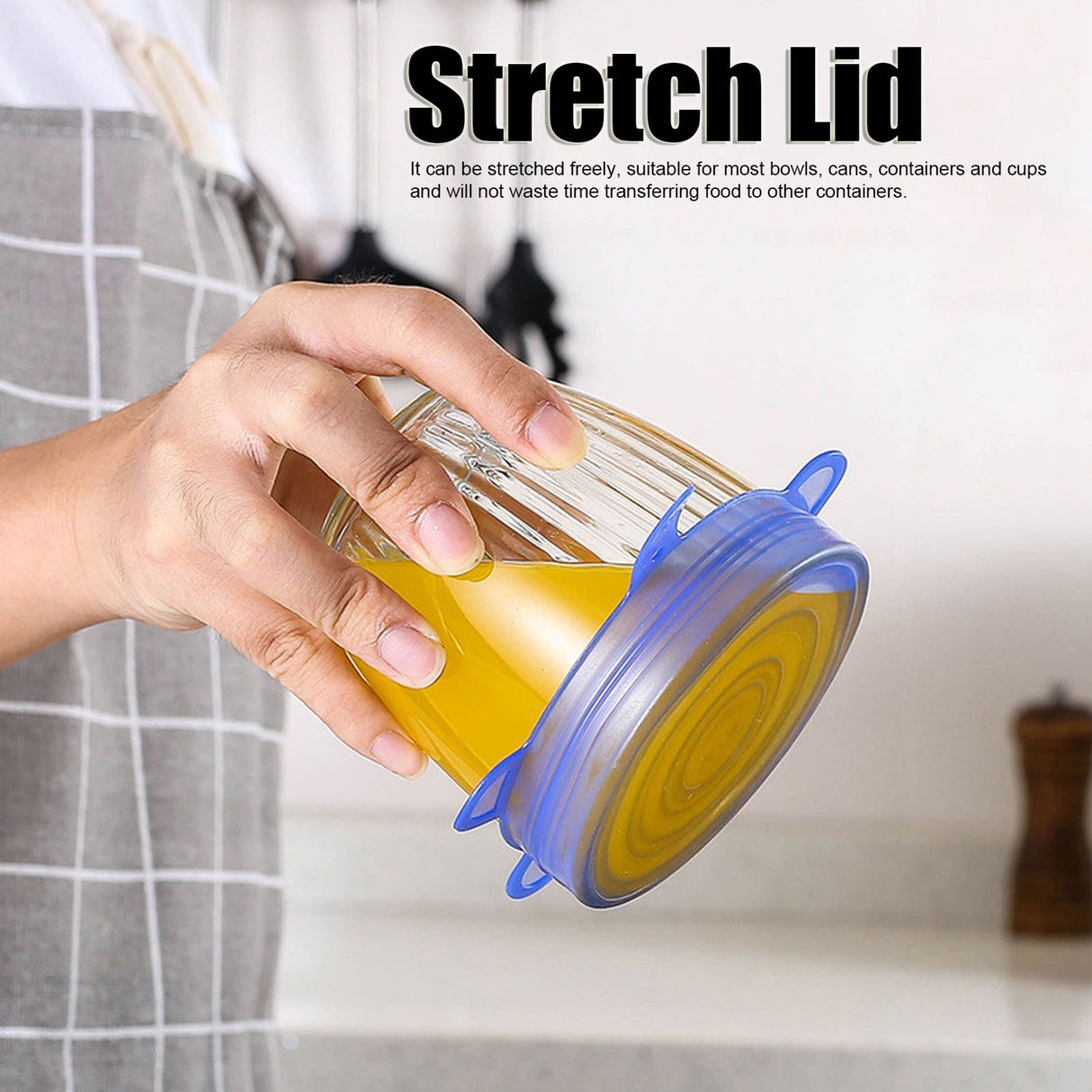 6Pcs Food Sealing Lid Expandable Reusable Vegetable Fruit Sealing Cover for Kitchen UseBlue
