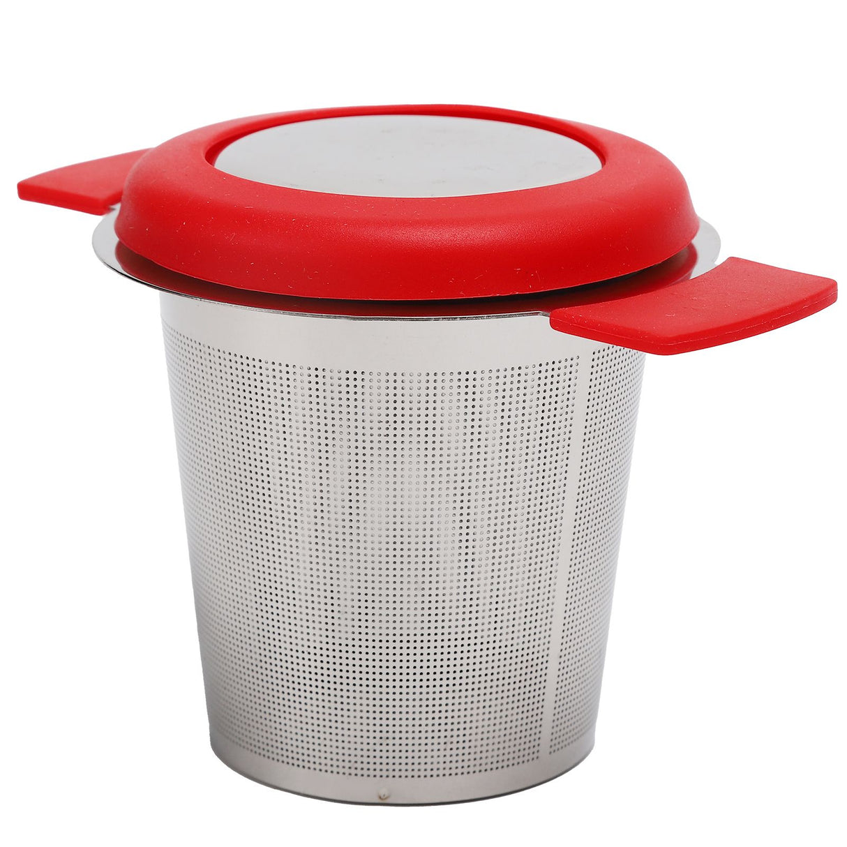 Tea Strainer Loose Leaf Tea Infuser Basket Fine Mesh Filter with Lid Teaware for Cup(Red Silicone Stainless Steel )