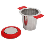 Tea Strainer Loose Leaf Tea Infuser Basket Fine Mesh Filter with Lid Teaware for Cup(Red Silicone Stainless Steel )