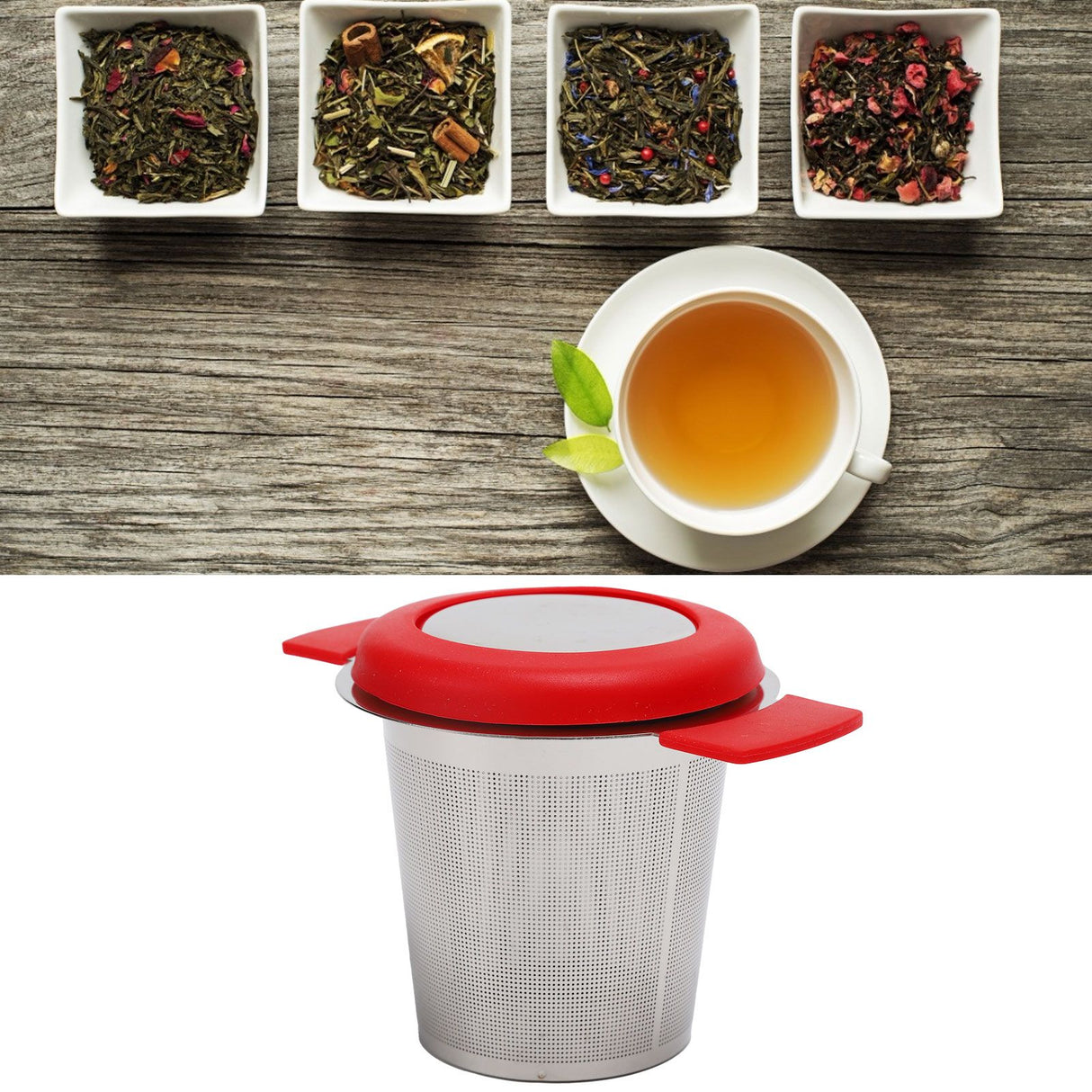 Tea Strainer Loose Leaf Tea Infuser Basket Fine Mesh Filter with Lid Teaware for Cup(Red Silicone Stainless Steel )