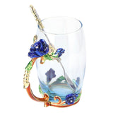 Glass Cup Innovative Flower Tea Cup with Spoon Drink Mug Birthday Christmas Festive GiftsBlue Rose 350ML