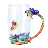 Glass Cup Innovative Flower Tea Cup with Spoon Drink Mug Birthday Christmas Festive GiftsBlue Rose 350ML - Close-Up Angle