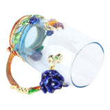 Glass Cup Innovative Flower Tea Cup with Spoon Drink Mug Birthday Christmas Festive GiftsBlue Rose 350ML - Low Angle
