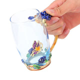 Glass Cup Innovative Flower Tea Cup with Spoon Drink Mug Birthday Christmas Festive GiftsBlue Rose 350ML