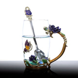Glass Cup Innovative Flower Tea Cup with Spoon Drink Mug Birthday Christmas Festive GiftsBlue Rose 350ML