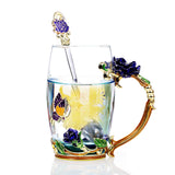 Glass Cup Innovative Flower Tea Cup with Spoon Drink Mug Birthday Christmas Festive GiftsBlue Rose 350ML - Extra Image
