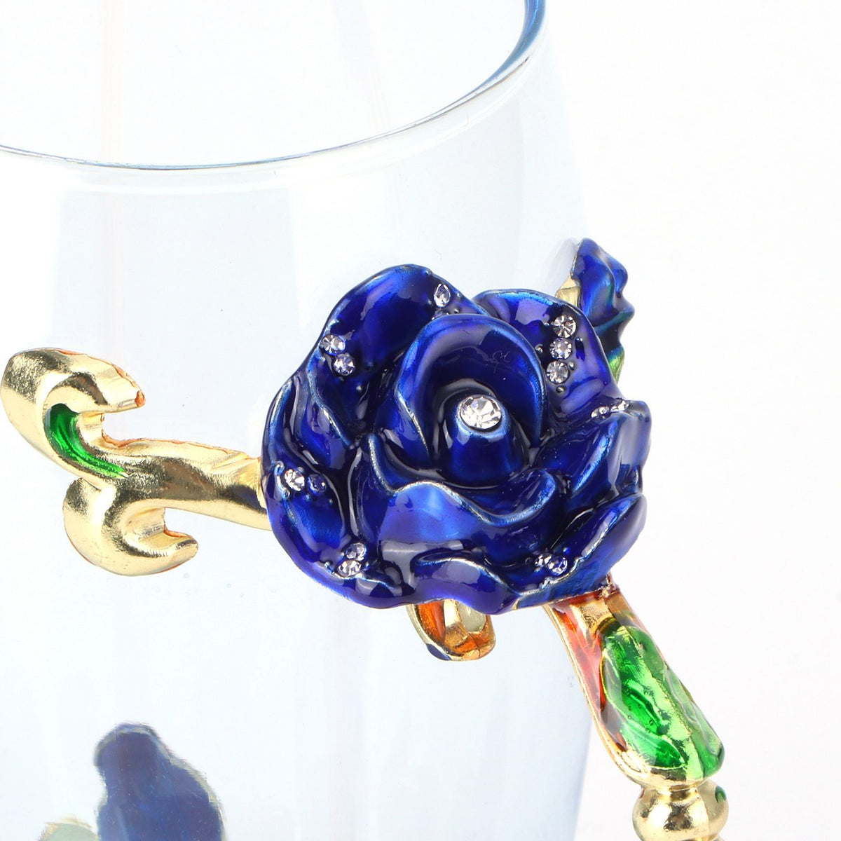 Glass Cup Innovative Flower Tea Cup with Spoon Drink Mug Birthday Christmas Festive GiftsBlue Rose 350ML